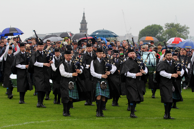 Inveraray & District marching on in the medley qualifier event in the rain-soaked afternoon.