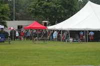 Crowds crammed into the beer tent at the rain-soaked Cambridge Highland Games following the Grade 1 band competition.
