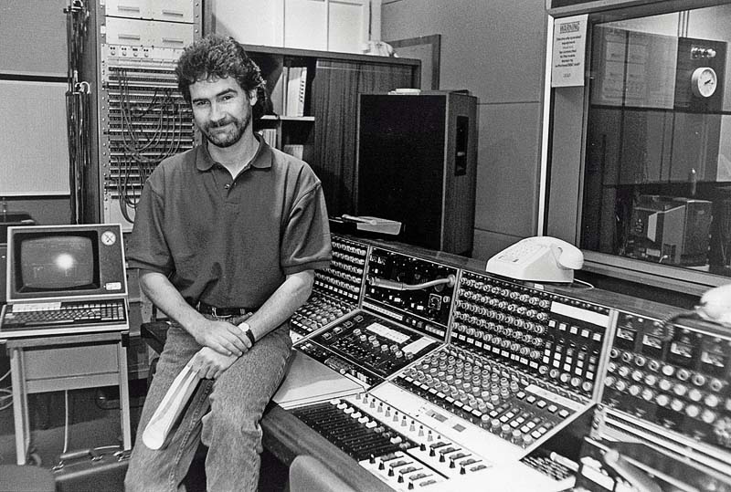 Iain MacInnes in a BBC control room in the early 1990s.