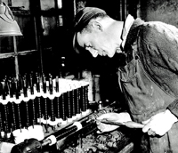 Bob Hardie at the lathe in the 1950s.