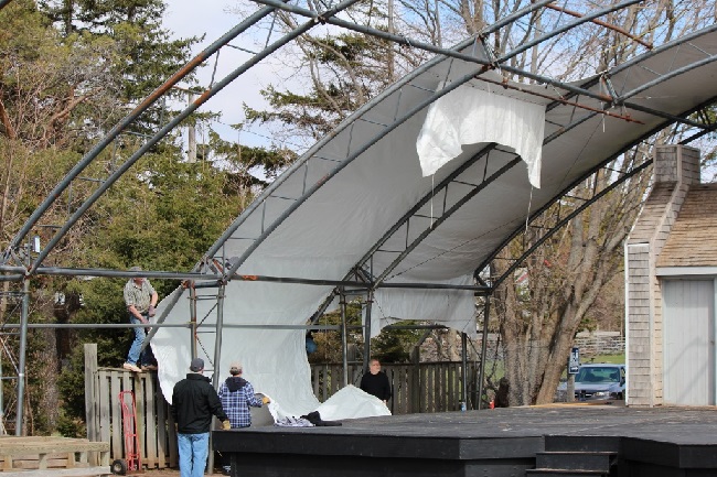 The semi-outdoor theatre being repaired at the College of Piping, Summerside.