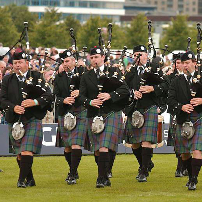 Pipers in Spirit of Scotland competing in the 2008 World's Final (L-R: Roddy MacLeod, Wilson Brown, Niall Stewart, Andrew Berthoff, Finlay Johnston and Angus MacColl).