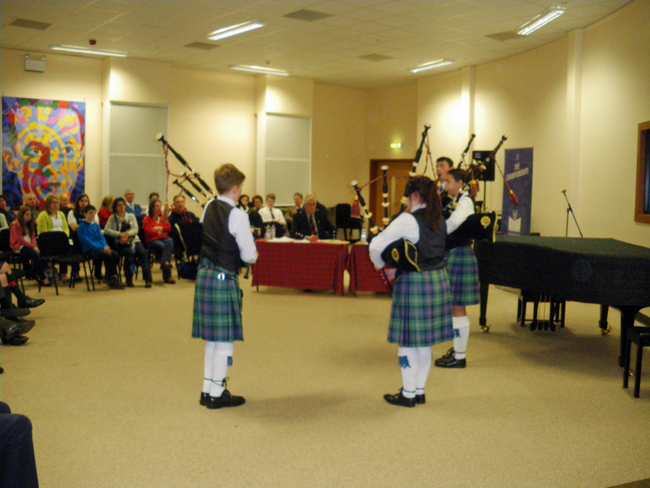 Members of the Lochilphead High School Pipe Band competing in the quartet competition at the 2016 Scottish Schools Championships.