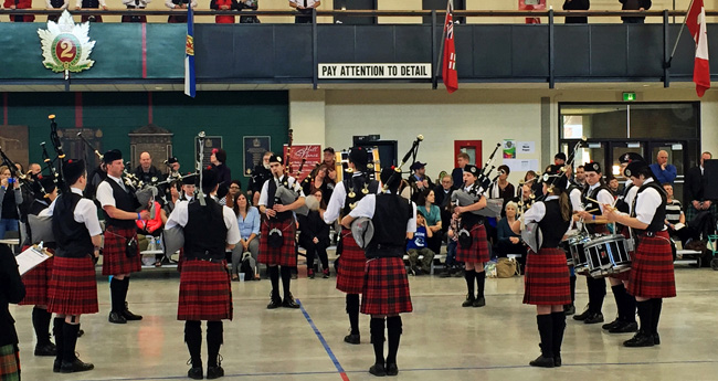 The Ryan Russell Memorial Pipe Band competing in the Grade 5 event at the 2016 Toronto Indoor Games.