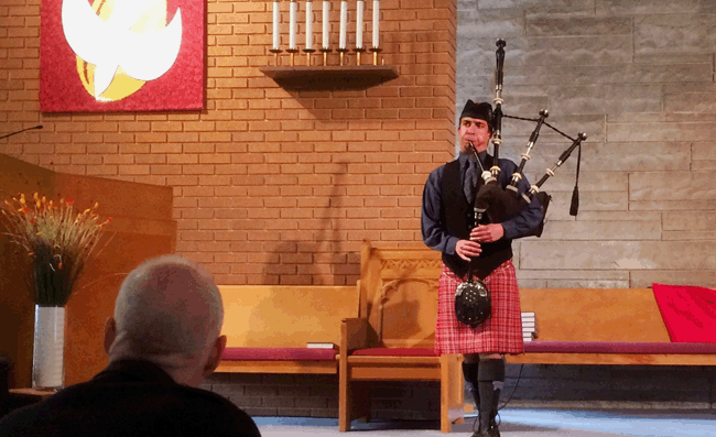 Andrew Lewis on his way to winning the first MWPBA Professional Solo Piping Competition