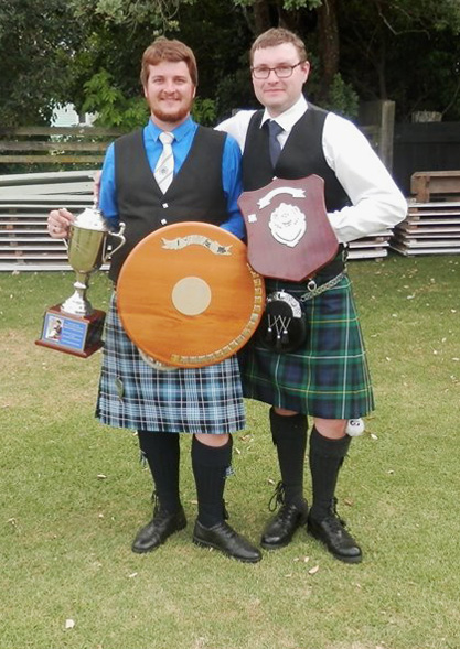 Winners of the A-Grade Snare, David Clark, and Open Tenor, Liam Argyle, at the 2017 Robert Turner Drumming Championships.
