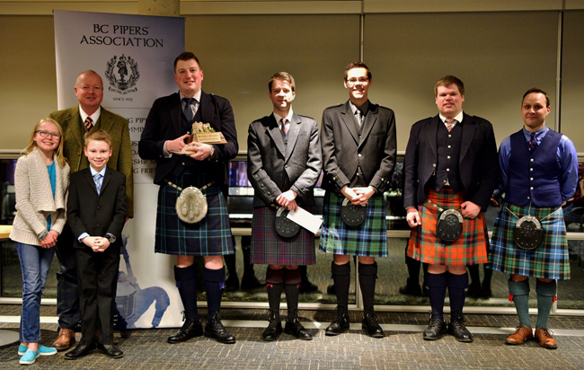 Competitors and organizers at the 2017 Boney Music Invitational (L-R): Kate Bonar, Andrew Bonar, Cameron Bonar, Andrew Lee, Alastair Lee, Zephen Knichel, John Lee and Jori Chisholm. (Not pictured: James P. Troy)
