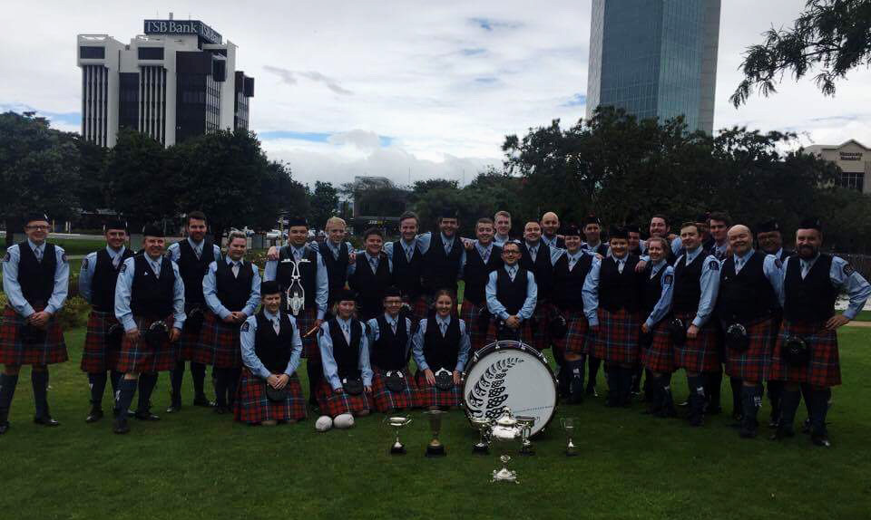 New Zealand Police Pipe Band celebrating after winning at Wellington & Hawkes Bay.