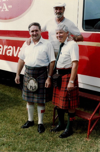 Three Pipers & Pipe Band Society of Ontario stalwarts from the 1980s. At right, Duncan McGillivray, Chief Steward. George Forgan, centre, was long-time president of the Society. Henry Roberts, left, would inherit the Chief Steward position after my dad's retirement.