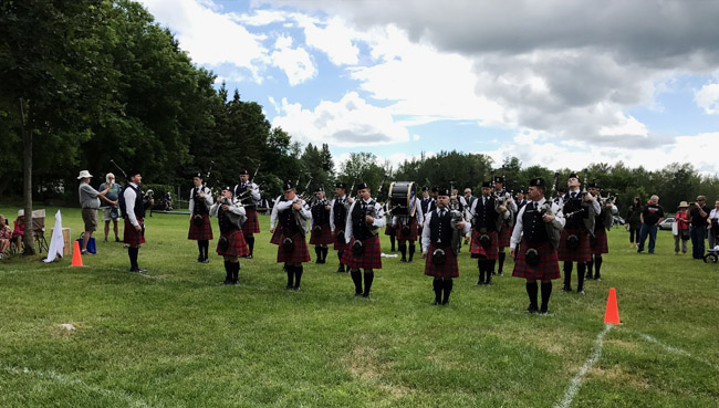 The Toronto Police at the Grade 1 Medley line at the Glengarry Highland Games, marking Bill Livingstone's final competitive performance in Canada.