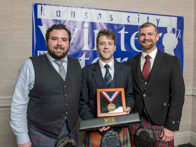 Gold Medal Piobaireachd prizewinners (L-R): Andrew Donlon, Alastair Lee and Derek Midgley.