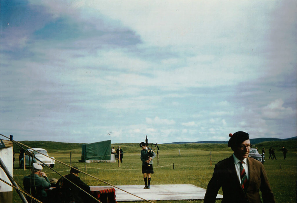 Angus MacDonald competing in the Junior piping at the North Uist Games, c.1965.