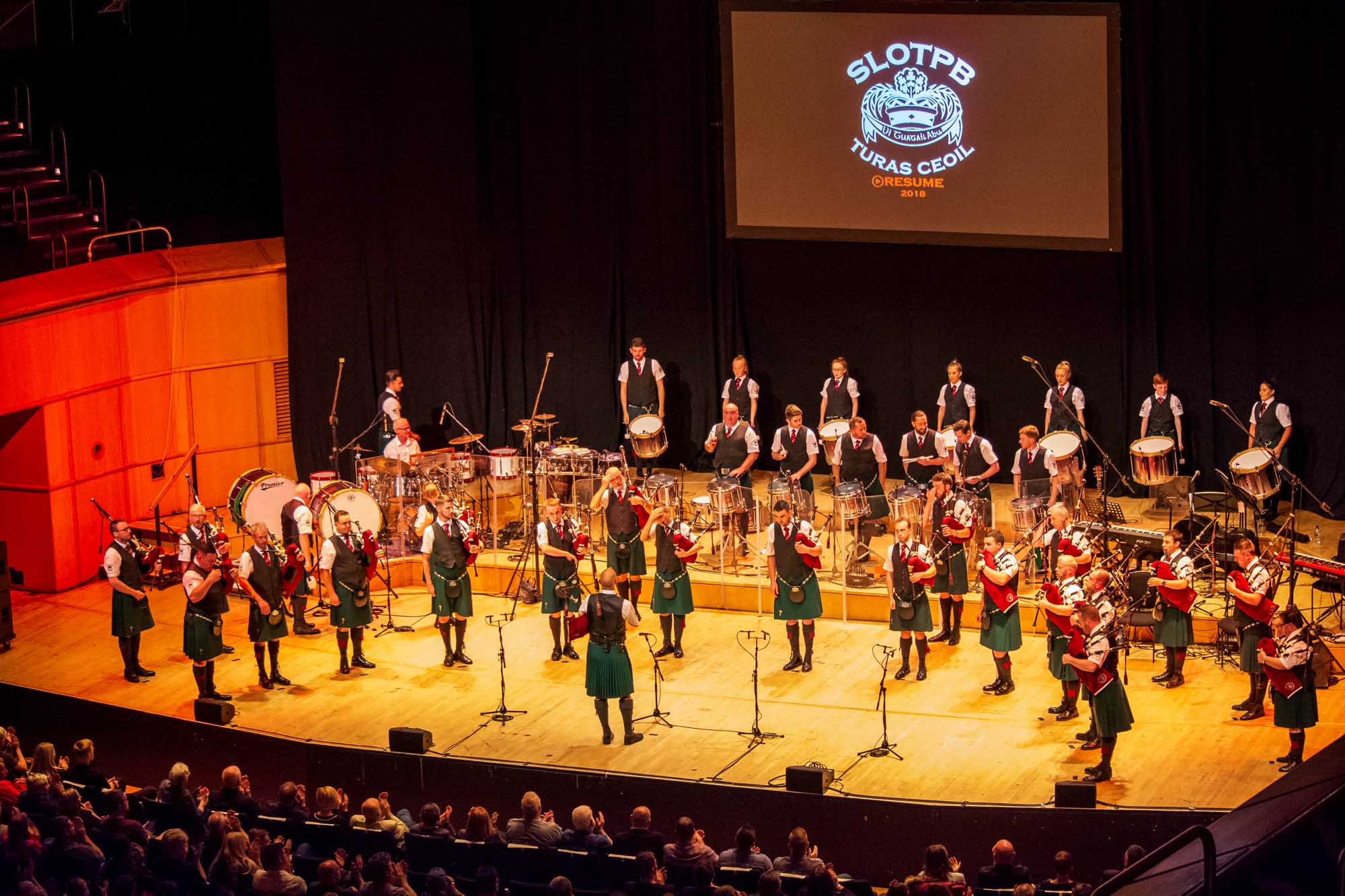 St. Laurence O'Toole in concert formation at the band's 2016 Pre-World's performance at the Royal Glasgow Concert Hall.