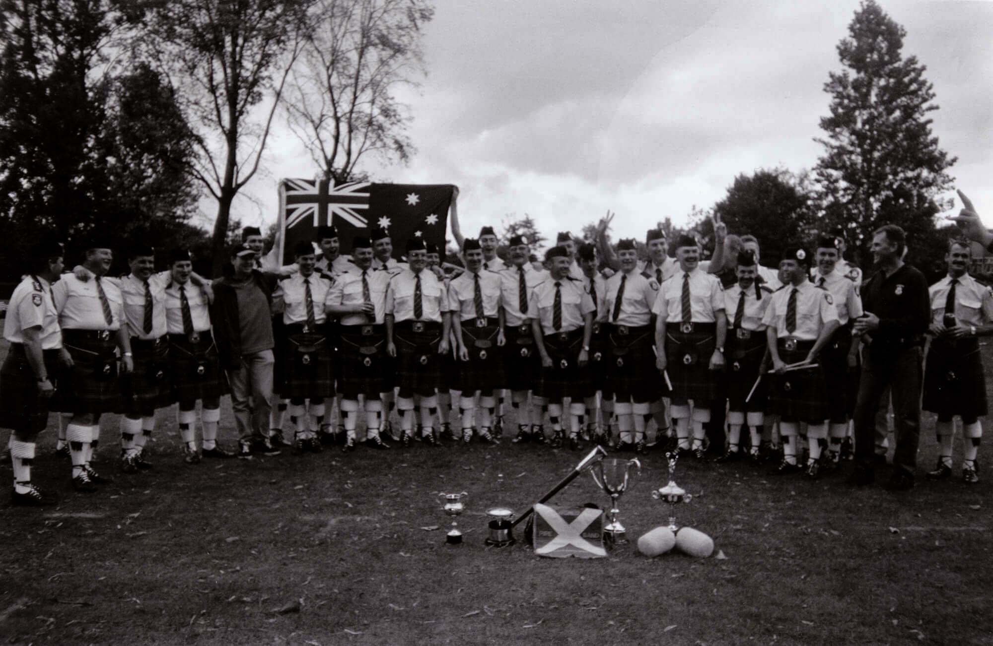 The Victoria Police assembled for a band photo just after winning the 1998 World's.