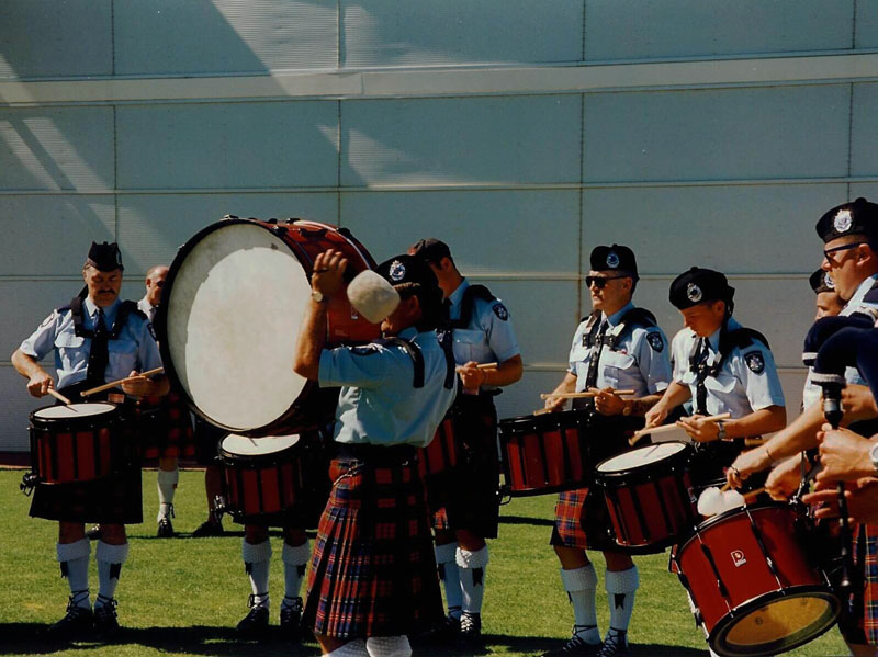 Victoria Police drummers performing in Australia.