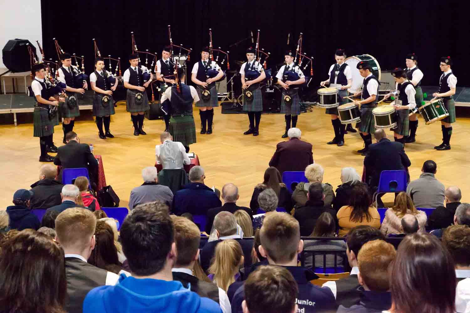 Portree High School competing at the 2018 Scottish Schools Pipe Band Championships.