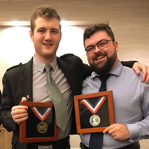 Cameron MacDougall (left) and Ross Miller with their Gold and Silver Medals for piobaireachd at Winter Storm 2019.
