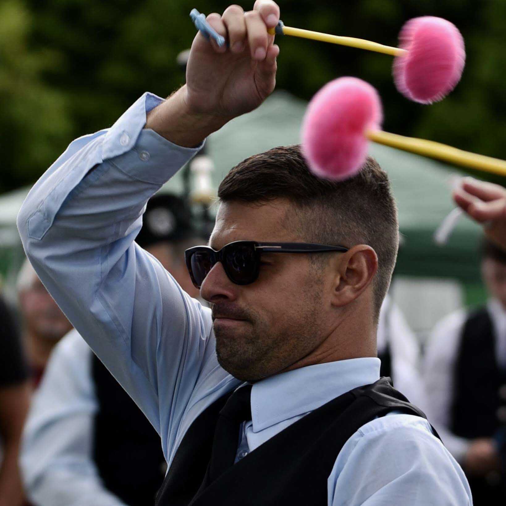 Tyler Fry, in 2016 as a tenor drummer with Spirit of Scotland.