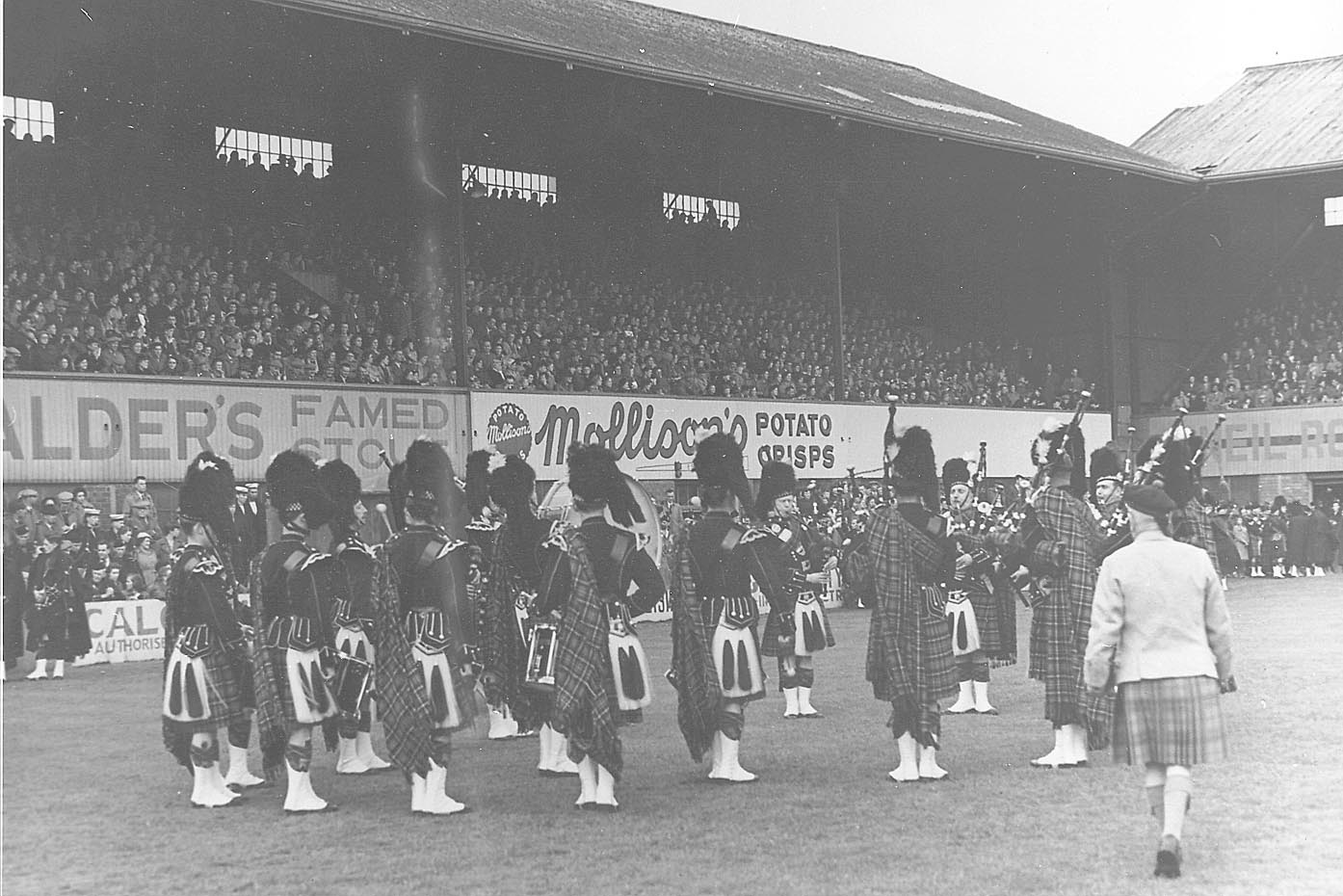 The Edinburgh City Police Pipe Band competing at the 1957 World Championships.
