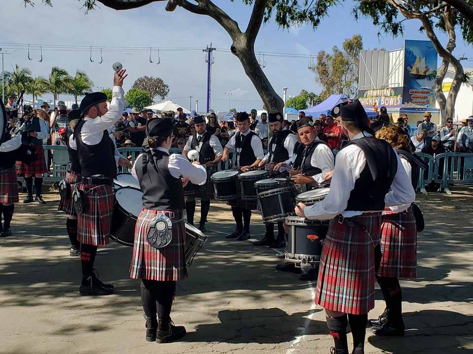 The LA Scots drum section prepping at Costa Mesa.