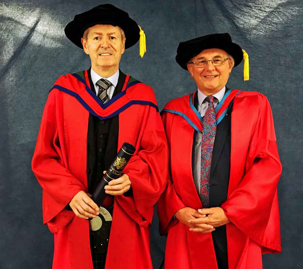 Richard Parkes with Sir Nigel Hamilton, patron of the RSPBA's Northern Ireland branch, who nominated him for his honorary doctorate.