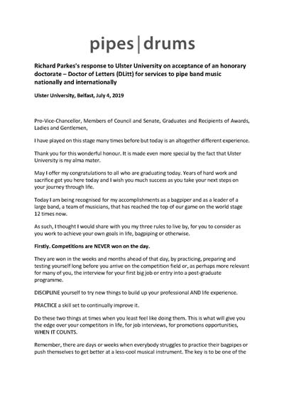 Click to access Richard Parkes's speech to Ulster University.