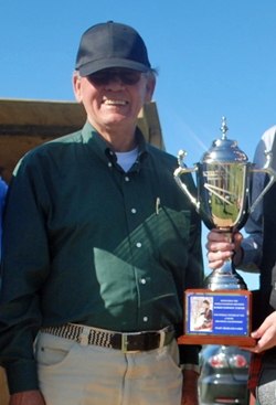 Bob Turner with his namesake drumming trophy, Waipu, New Zealand, 2013.