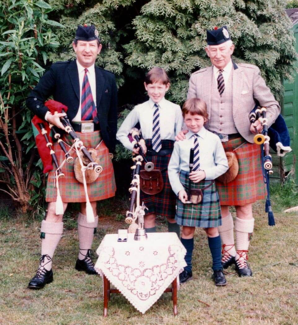 Tom Speirs (left) with sons Iain and Gregor, and the late Jock Speirs, c. 1975.