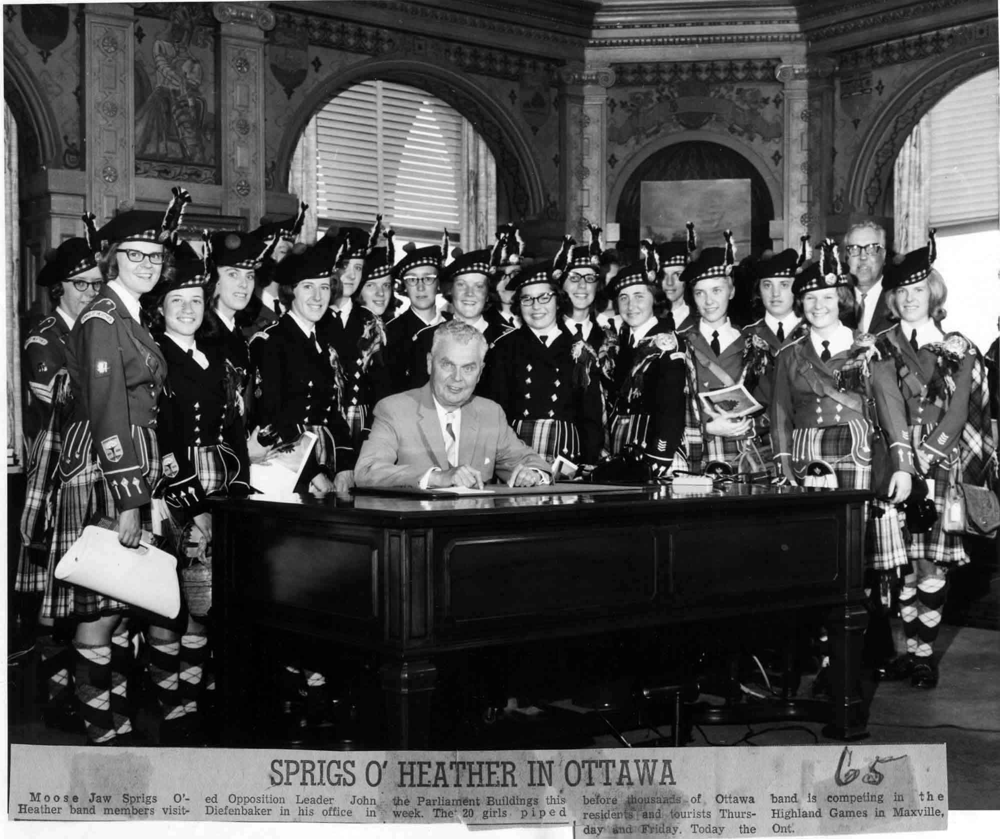 Spring o' Heather in 1965 meeting Canadian Prime-Minister John Diefenbaker in Ottawa.