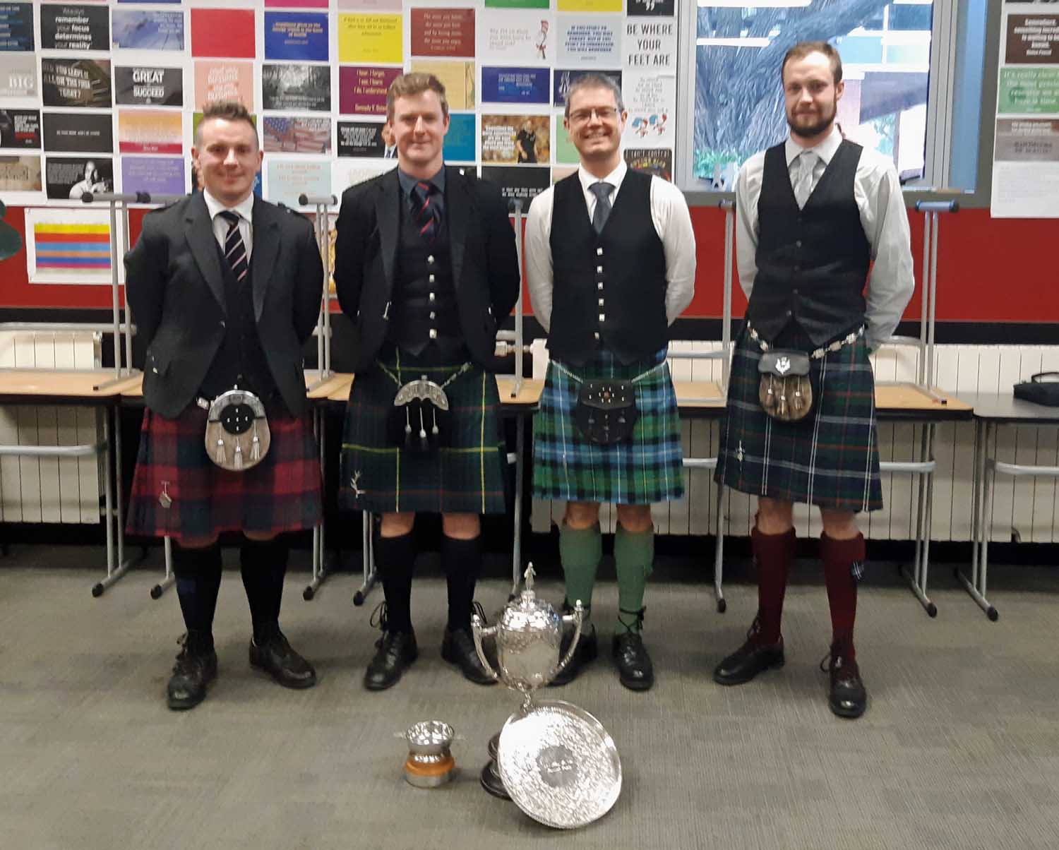 Everest Piobaireachd winners (L-R): Liam Kernaghan, Willie Rowe, Scott Armstrong, Callum Carn.