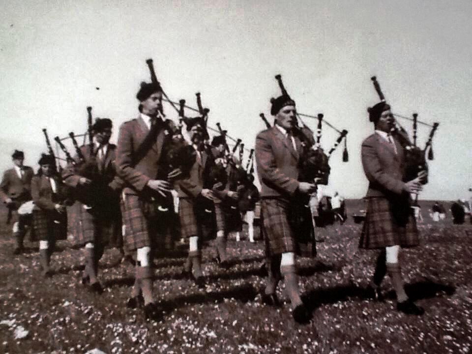 The Tiree Pipe Band, a young Anne Sinclair (later Johnston) in the third rank, left.