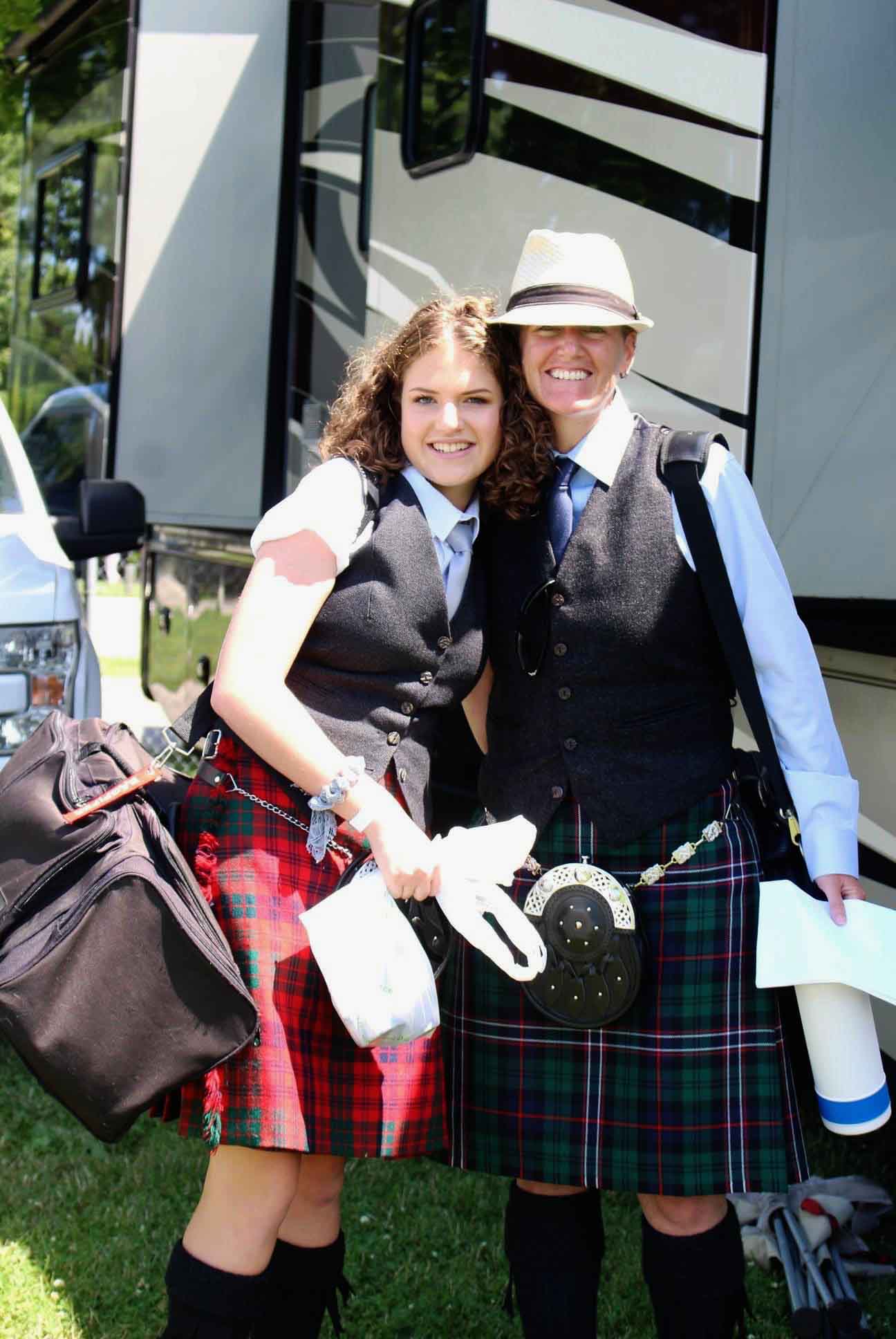 Lynda Mackay, right, with her niece, Drew, comparing notes at a games in Ontario. Drew Mackay is a rising star on the Ontario circuit.