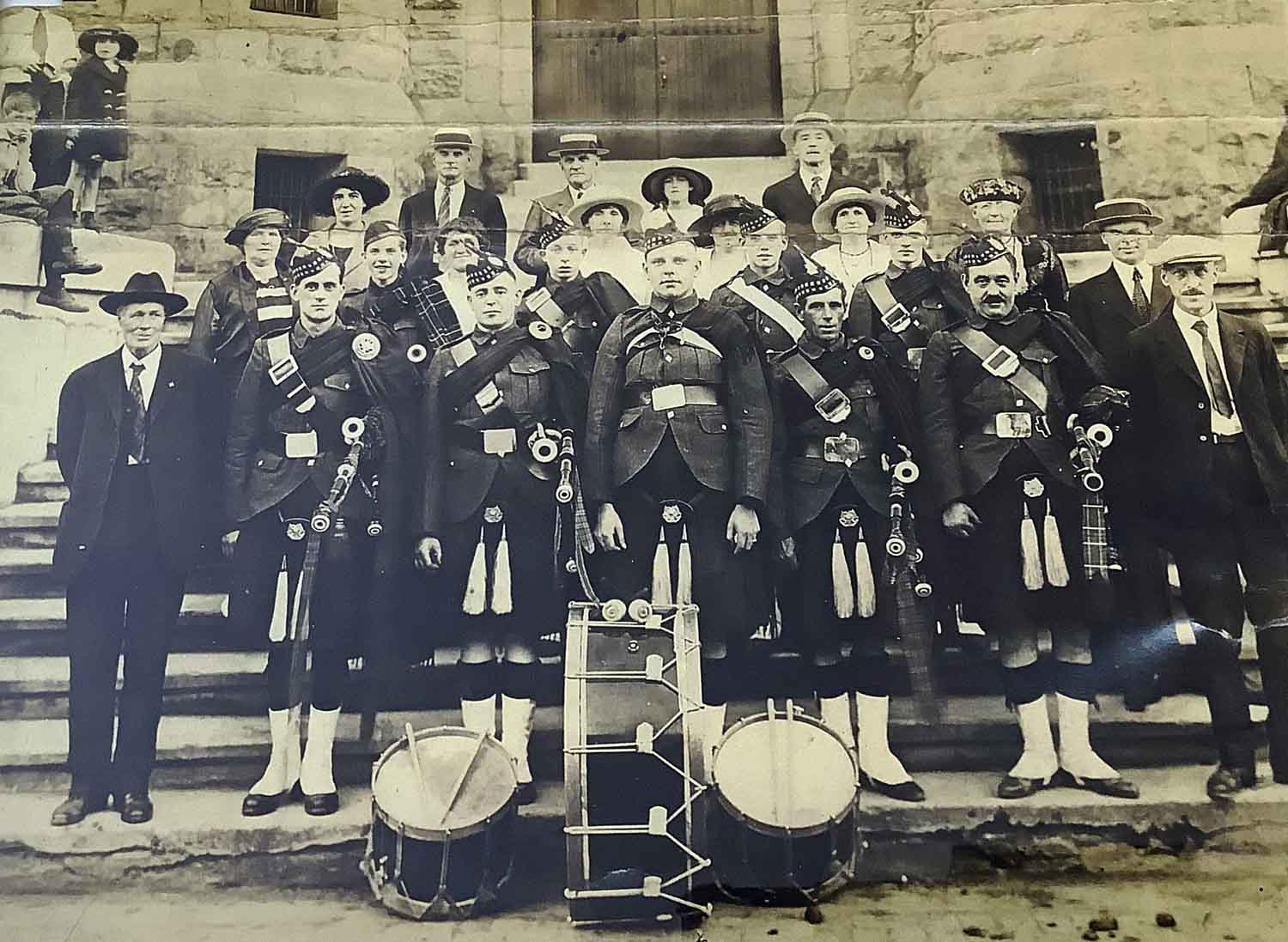 An early image of the Guelph Pipe Band.