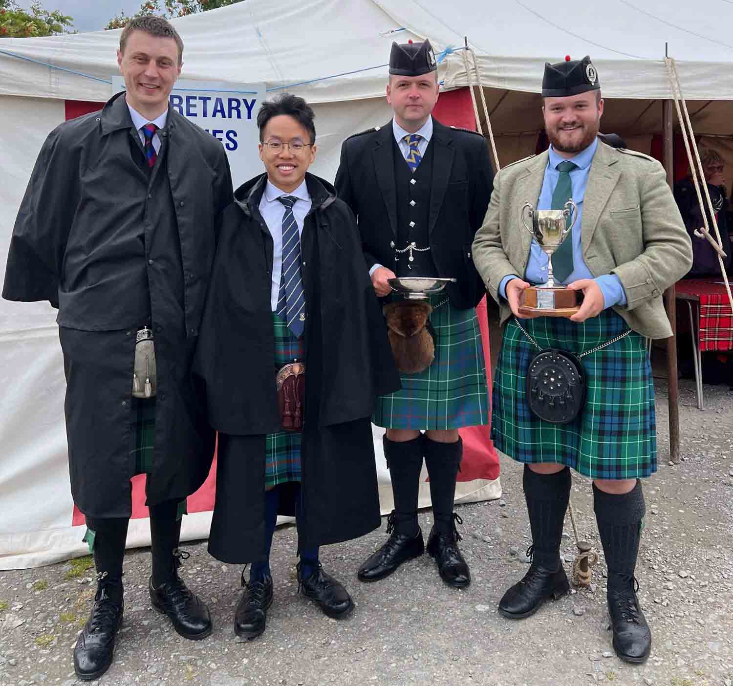 Competitors at Newtonmore (L-R): Callum Wynd, Martin Lee, Piobaireachd winner Ben Duncan and overall winner Angus MacPhee.