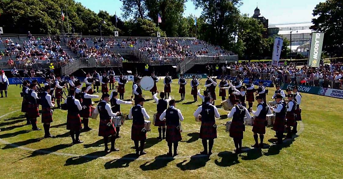 Field Marshal Montgomery competing in the Friday MSR event at the 2022 World Pipe Band Championships.