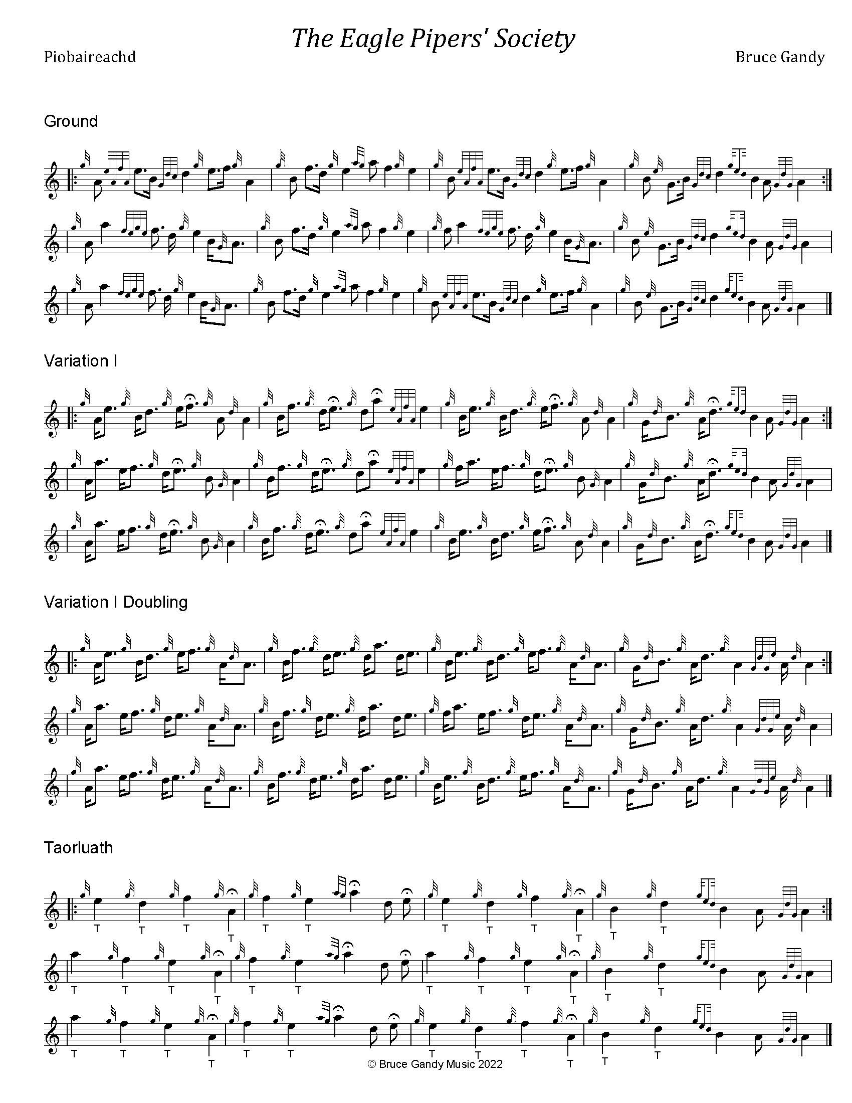 Click for full pdf of "The Eagle Pipers' Society" piobaireachd by Bruce Gandy.