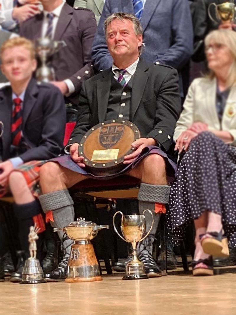 Angus D. MacColl with his trophies from the 2022 Northern Meeting.