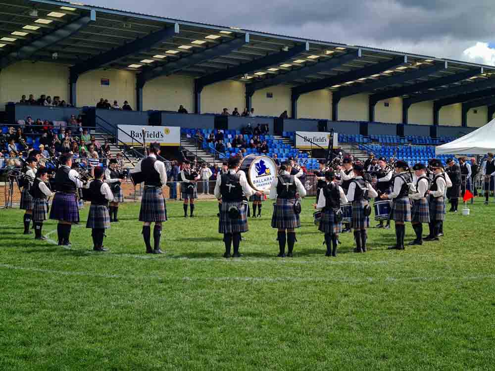 Ballarat Grammar School competing at the 2022 Australian Pipe Band Championships.