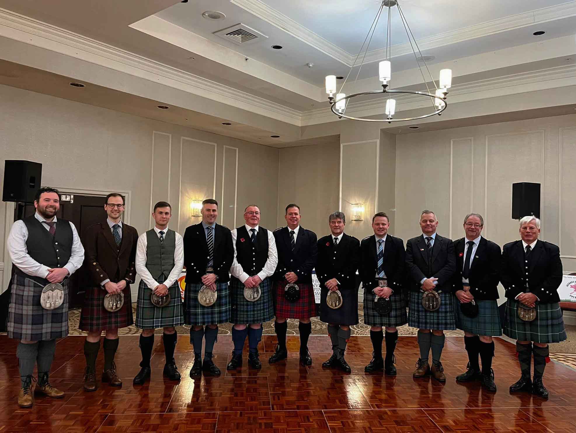 Competitors at the 2022 Sun Belt Invitational (L-R): Andrew Donlon, Ben McClamrock, Connor Sinclair, Glenn Brown, Willie McCallum, Ian K. MacDonald, Angus D. MacColl, Callum Beaumont, Stuart Liddell, Bruce Gandy, and organizer Eric Stein.