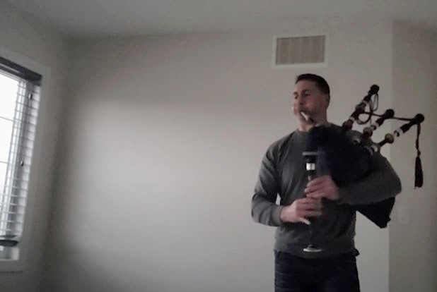 Sean McKeown busy winning the Open/Professional Solo Piping at the Fall 2022 World Online Piping & Drumming Championships.