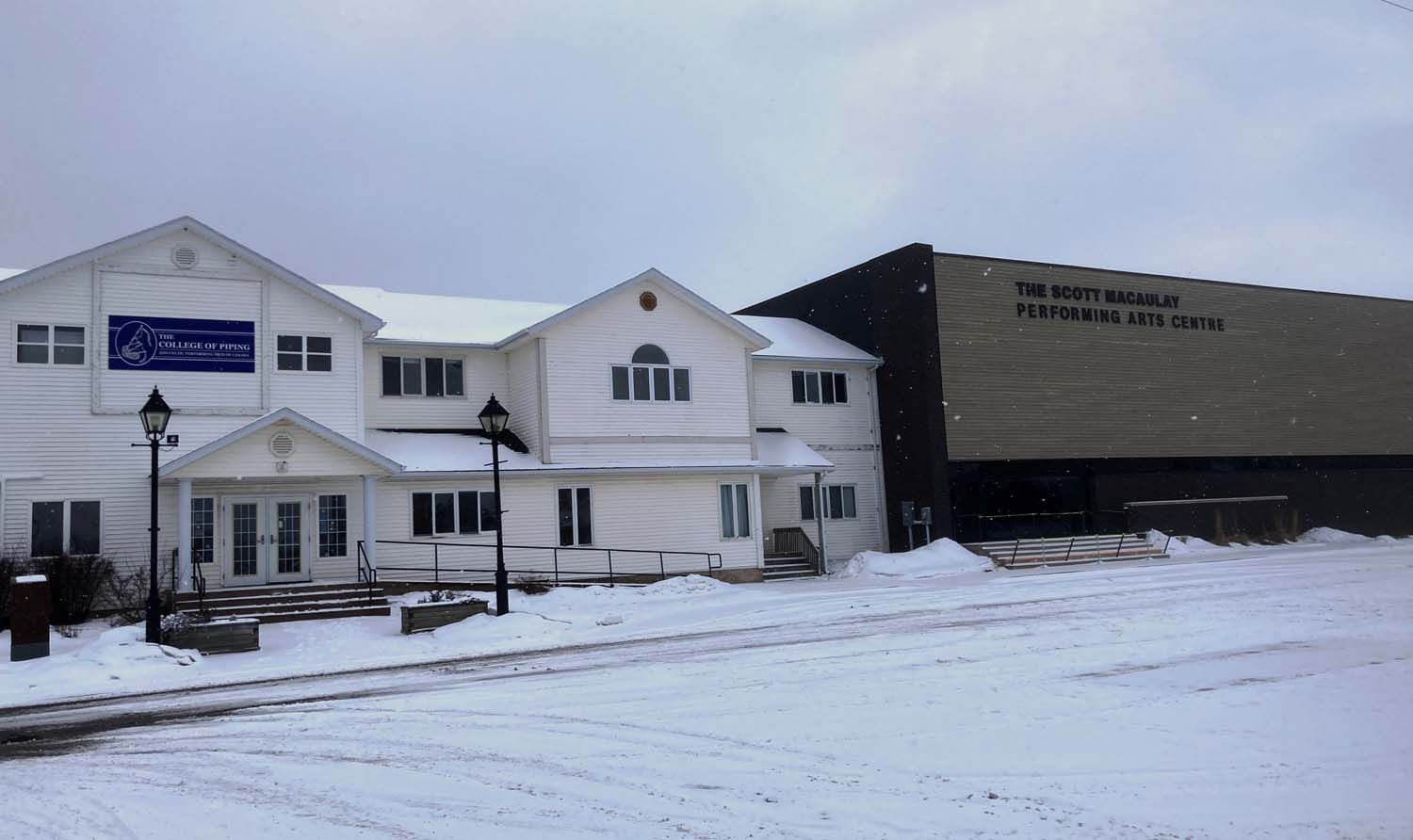 The Scott MacAulay Performing Arts Centre extends from the original College of Piping building.