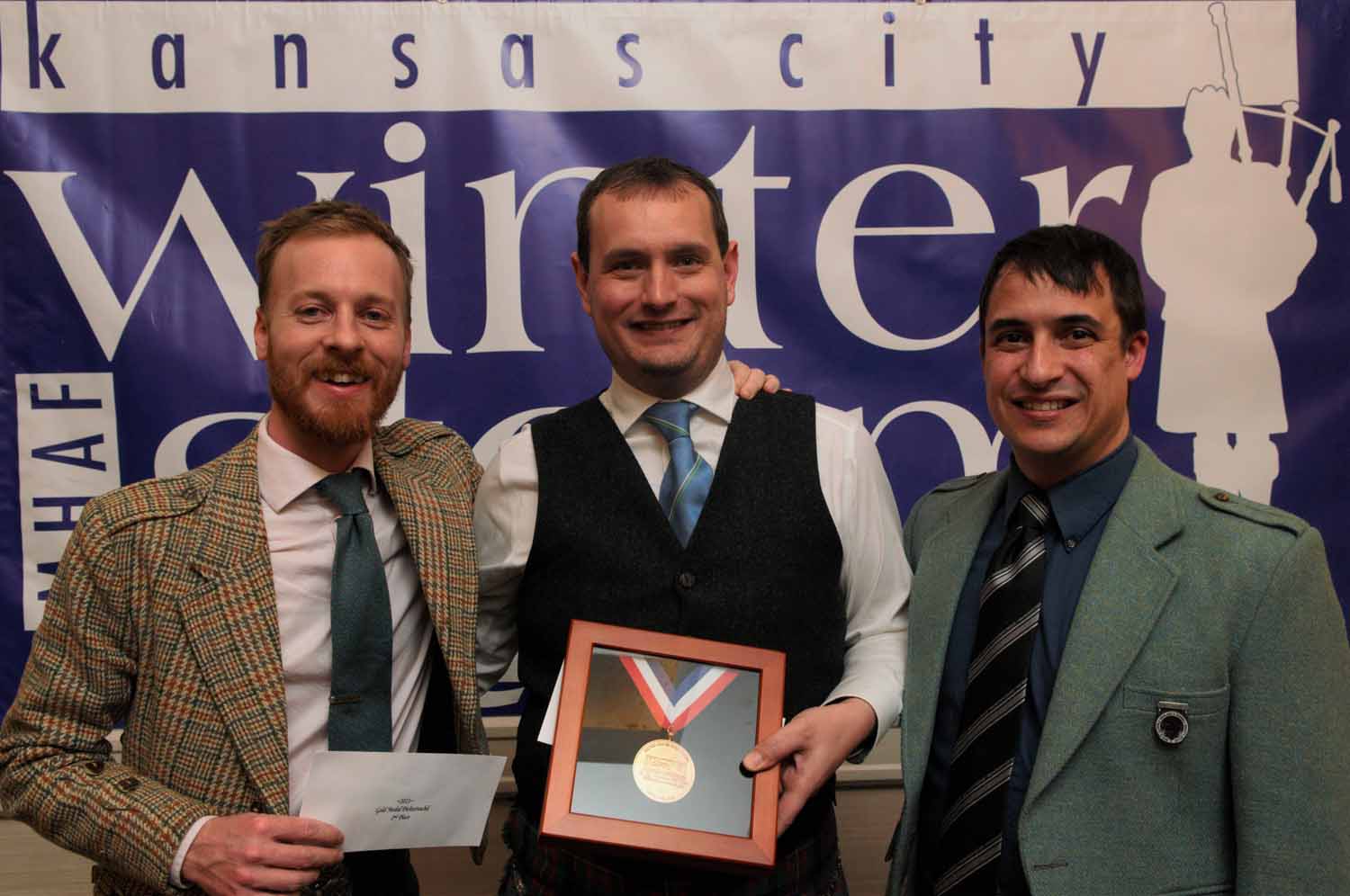 Winter Storm 2023 Gold Medal Piobaireachd prizewinners (L-R) Nick Hudson, Andrew Carlisle and Andrew Lewis.