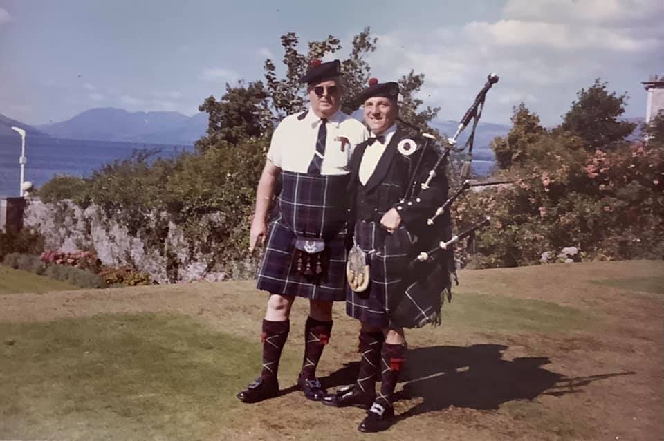 Chris Anderson (right) with City of Toronto band manager Ian Burraway at Rothesay, Scotland,1971.
