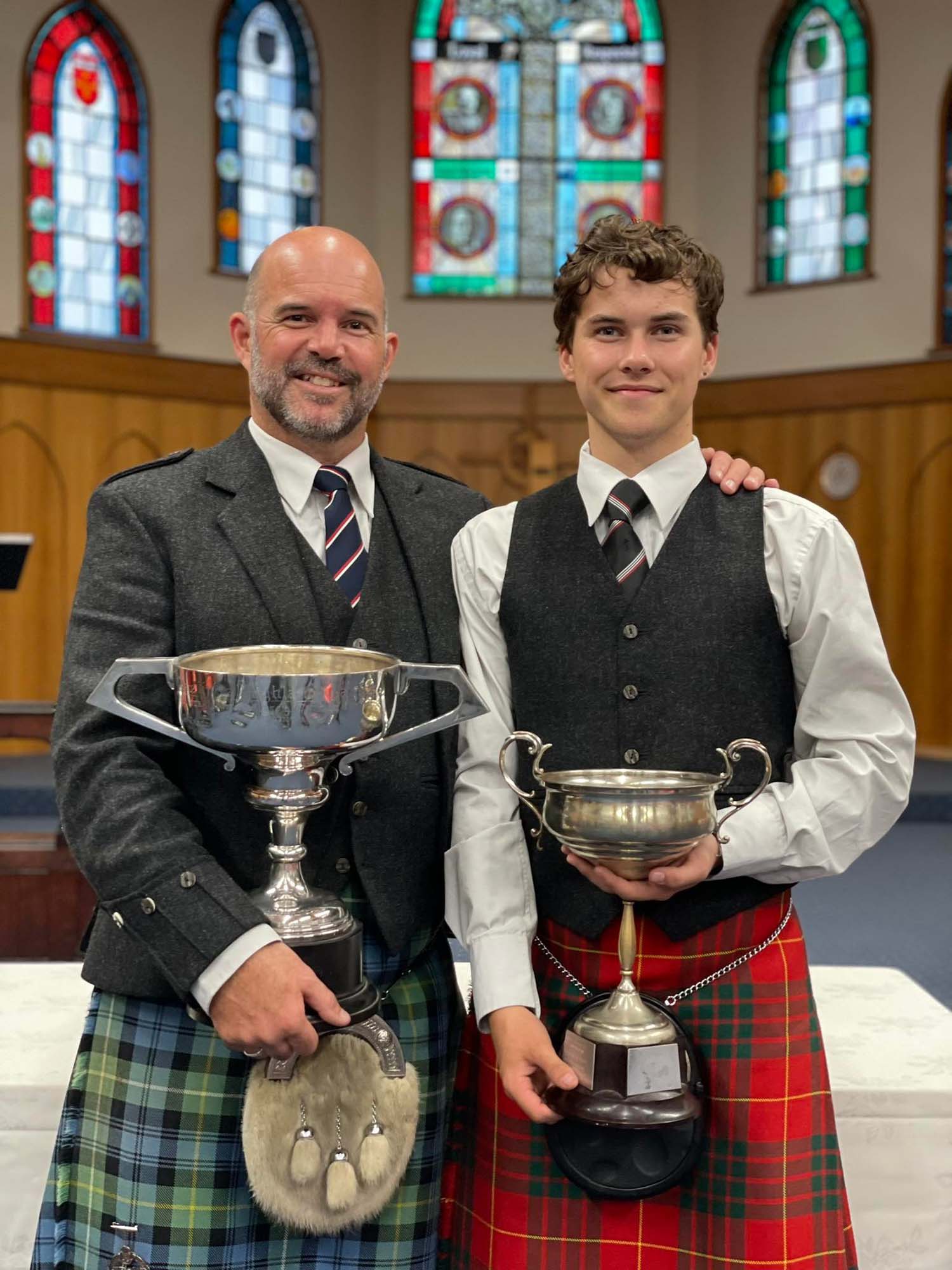 Brendon Eade (left) and Seumas Eade, big winners at the 2023 Hastings Easter Highland Games.