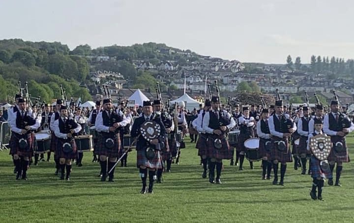 Police Scotland Fife carrying off the Grade 1 trophy at the 2022 Gourock Highland Games.