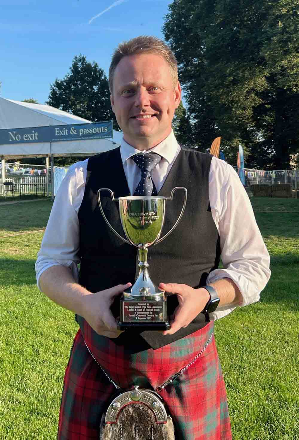 Callum Beaumont with the overall championship trophy at the 2023 Chatsworth County Fair. solo competitions.