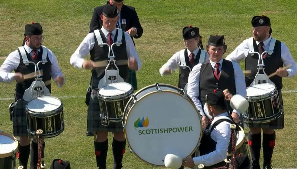ScottishPower drummers competing at the 2022 World Pipe Band Championships.