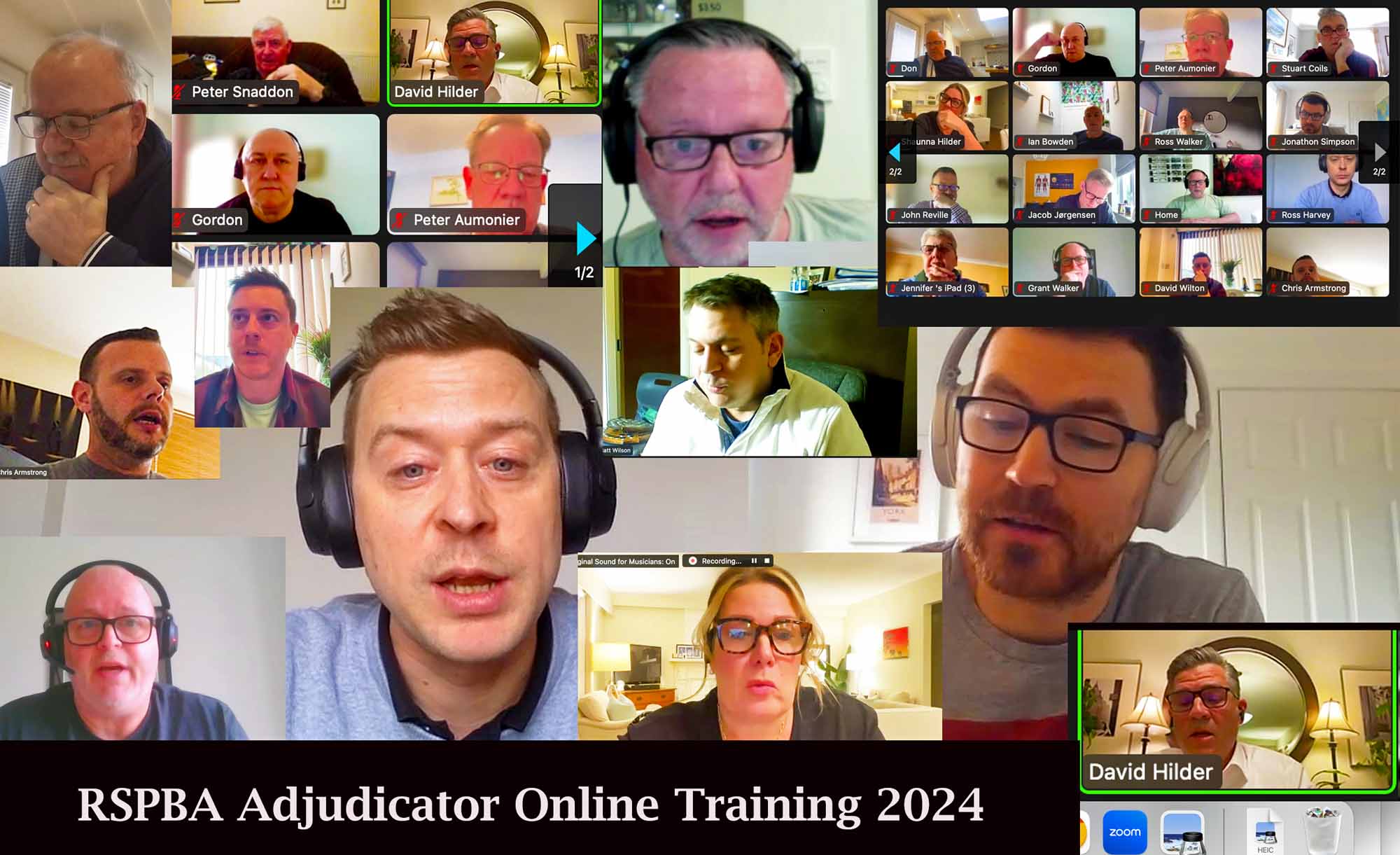 A montage of various participants in the RSPBA's March 1st online judges' training session.
