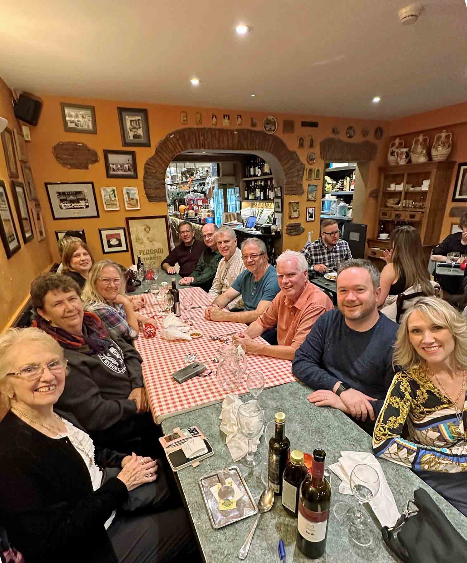 Many strong and supportive women have helped Alex Gandy in his piping career and life. L-R June Rollo, Jane Bowen, Christine Lee, Beverley Gandy, Peter Aumonier, Iain MacDonald (Regina), Jack Lee, Bruce Gandy, Tom Bowen, Alex Gandy, and Ainsley Rollo/Richmond.