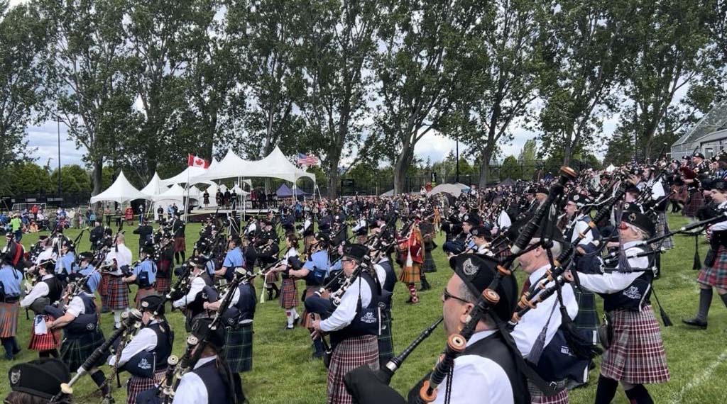 2024 Victoria Highland Games massed bands.